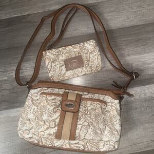 b.o.c. Crossbody Bag Purse Born Concept Brown White Floral With Matching Wallet